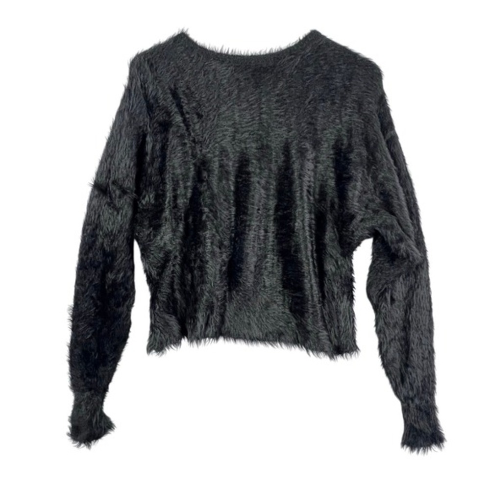 RT Black Furry Cropped Stretchy‎ Form Fitting Sweater Goth Emo Grunge Medium